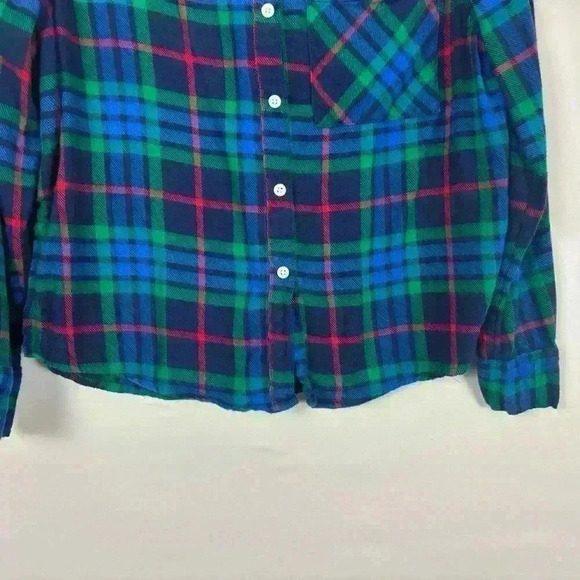 Aerie Plaid Button Down Long Sleeve High Low Shirt - Picture 3 of 8